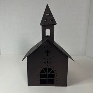 Vtg 2003 Target Woodland Elegance Metal Church Candle Holder Dark Brown Luminary